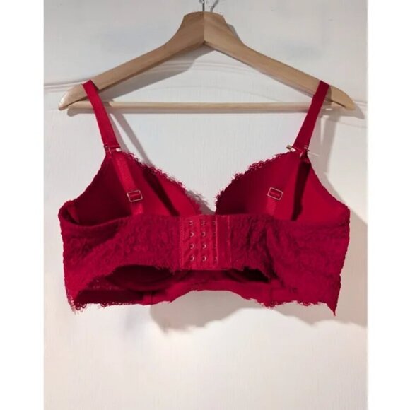 NEW Aerie | Real Power Plunge Push Up Eyelash Lace Bra In Red - Picture 5 of 11